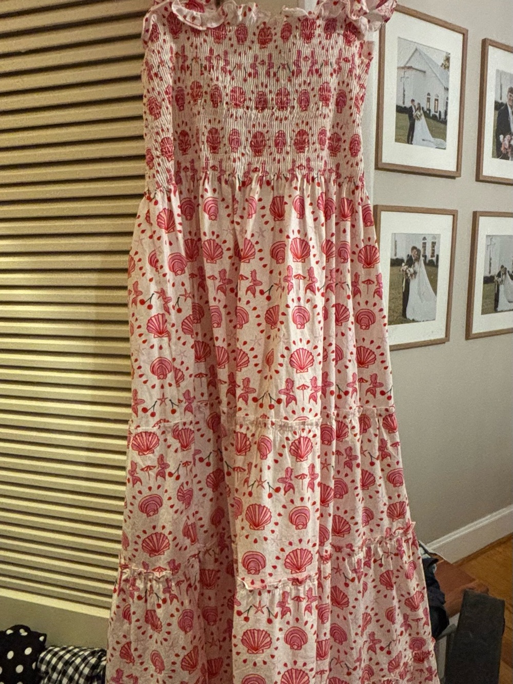 Hill House Pink Shell-Print Tiered Maxi Skirt